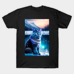 Glowing British Shorthair Reflects the Beauty of the Snowy Scene T-Shirt
